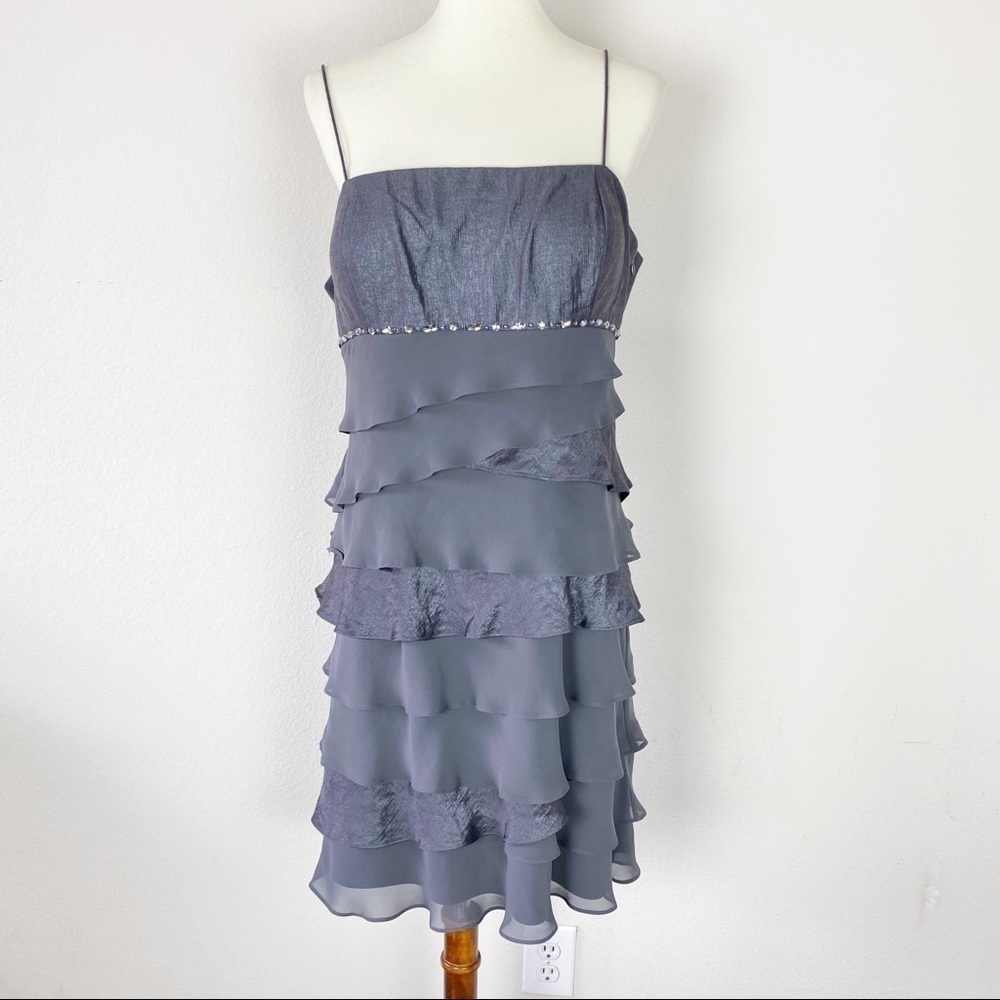 SL Fashions Evening Layered Dress Gray Size 16 - Picture 2 of 6